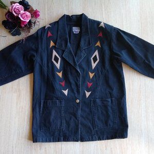 Vintage Sundance Aztec Southwest Black Denim Jacket